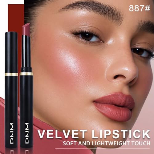 Image of evpct Dusty Pink Velvet Matte Lipstick, High Pigmented Slim Lipstick Long Lasting Waterproof for Women Gift, Velvet Silky Lip Stick Stain Color Makeup Blendable 24 Hours Original Makeup Labiales, 887#