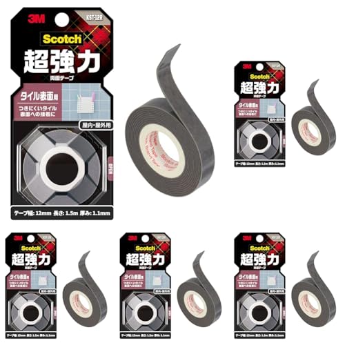 3M 両面テープ 超強力 タイル 表面用 幅12mm 長さ1.5m スコッチ KST-12R 小巻 (× 5)