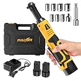 FULLYEA 3/8' Cordless Electric Ratchet Wrench Set, 550RPM, 40Ft-lbs, 16.8V Extended Power Ratchet Tool Kit with Variable Speed, 1/4' Adapter, 3' Extension Bar, 2*2.0Ah Battery and Fast Charger(Yellow)