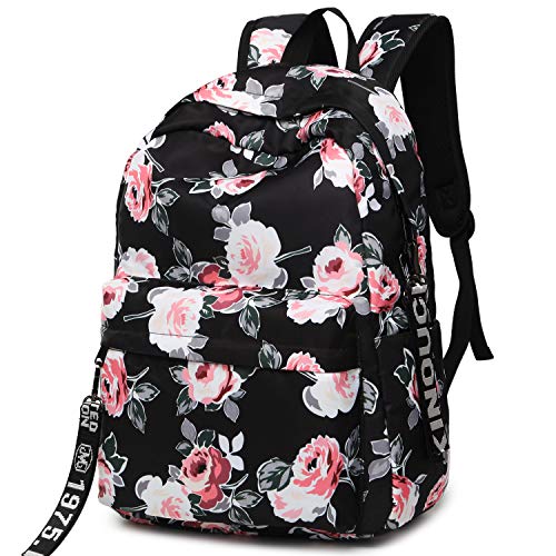 FLYMEI Floral Backpack for Teens, Travel Backpack for Girls, Waterproof Bookbag for 16'
