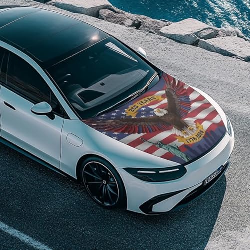 Image of Renewold 250th Anniversary USA Car Hood Cover Protector Hood Covers for Cars Spring Fall Summer Winter Hood Wrap Blanket Women Men Automotive Exterior Accessories Decor for Most Sedan Small SUV Truck