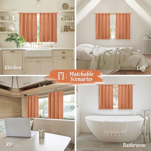 Image of LAMIT Short Linen Curtains 45 Inches Long for Cafe 2 Panels, Terracotta Light Filtering Privacy Panels Rod Pocket Neutral Fall Decor Drapes for Bedroom /Window /Loft Room, 42 x 45 Inch