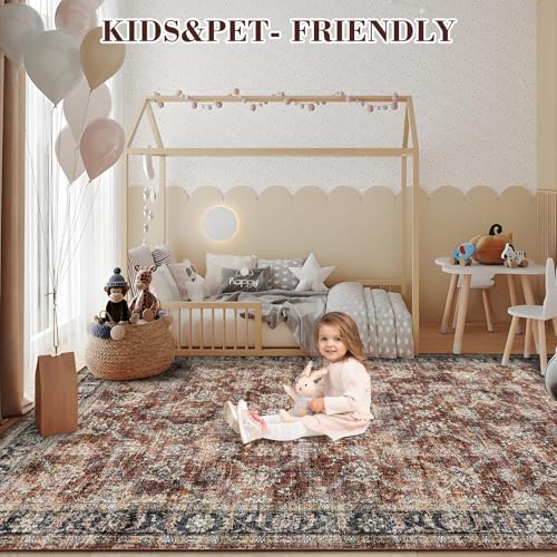 GarveeHome Washable Runner Rug 2x6 Vintage Carpet Runner with Non Slip Backing Foldable Non Shedding Retro Accent Rug Low Pile Distressed Throw Rug for Hallway Office Bedroom, Red