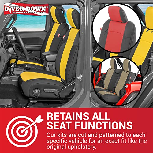 Diver Down Neoprene Seat Cover Set - Fits Jeep JL 4-Door 2018-2022 Wrangler - Front and Back Seat Set - Waterproof Custom Fit Seat Covers - Soft Padded Thermal Resistant Cushion (Red, Cloth Seats)