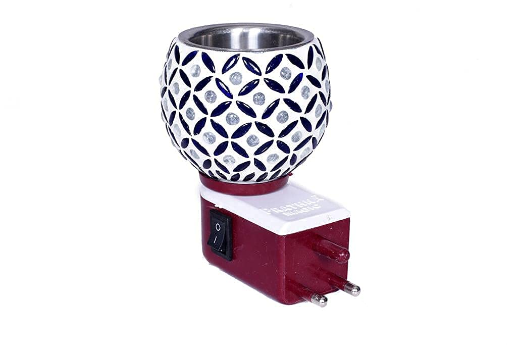 TRIKUTA Beautiful Hand Made Glass Aroma Diffuser/Kapoor Dani Cum Night Lamp Made in India Oil Burner Camphor Diffuser & Night Lamp with Switch ON/Off Button for Heating Multicolor(Pack of 2)-A2