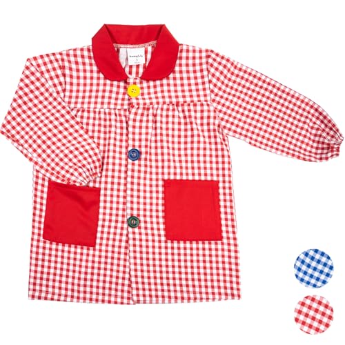 HOMYBABY® Babi escolar infantil para guarderia y colegio con botones - Bata escolar para niño o niña - Baby escolar infantil fácil de poner y quitar con bolsillos y puños cerrados,Red