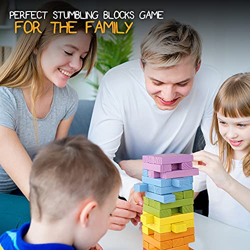 Pidoko Kids Wooden Stacking Building Blocks (49 Pcs) - Colorful Tumbling Blocks Board Games For Family Game Night - Montessori Toys Gifts, Includes Storage Bag #TOP1