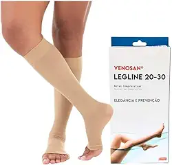 Meia Média Compressão 20-30 mmHg Circulação Sanguínea Viagens Gestação Varizes Legline 3/4 Venosan Pé Aberto ou Fechado