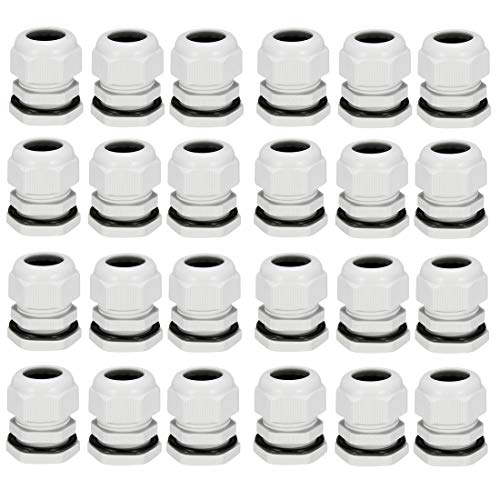 YXQ 24Pcs PG29 Cable Gland Joints w Gasket Adjustable for 18-24mm Lock Nut Waterproof Connector White Gery Plastic