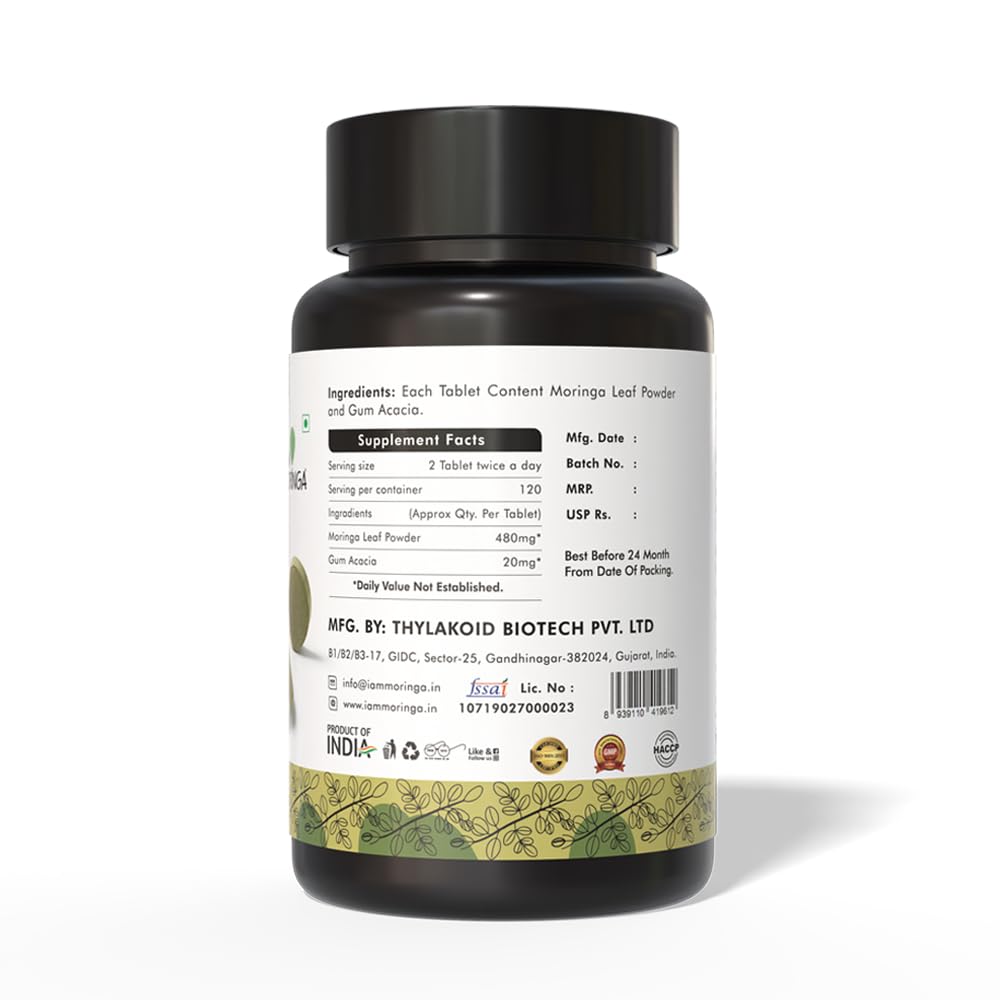 Pure Moringa Tablets 500 mg | 120 Tabs Moringa Leaves Powder Rich in Nutrients and Antioxidants Non-GMO Gluten-Free Superfood Supplement — Amazon image 7