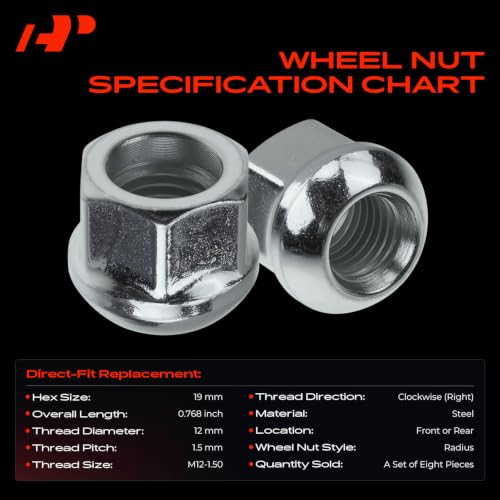 Image of A-Premium 8pcs M12-1.5 Wheel Lug Nut Compatible with Honda & Acura | for Honda Accord 1986-1997 Civic Fit Insight Prelude Acura CL Inta Legend Vigor