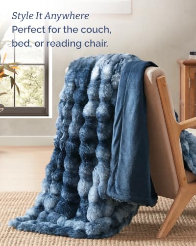Manta de piel sintética falsa - tamaño Throw Bubble - 50" x 60", Azul Mármol miniatura 5