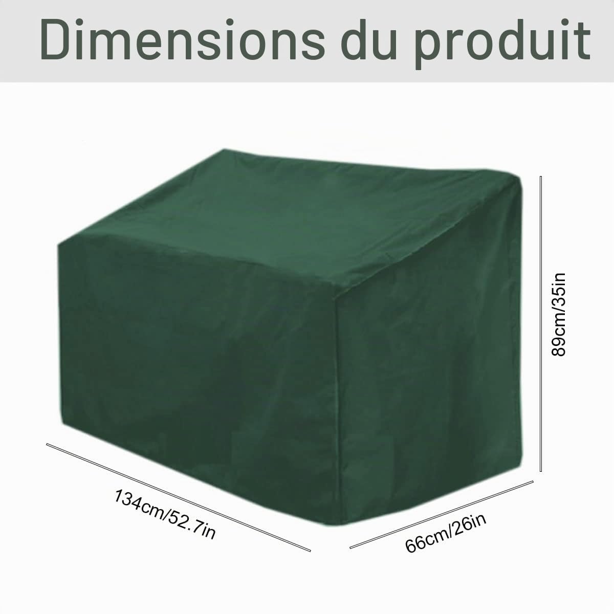 Housse de Protection pour Banc de Jardin Couverture étanche - 2 Places de étanche, Coupe-Vent, résistante aux UV 210D Polyester Oxford Gewebe, 134 x 66 x 89cm (Vert)