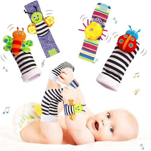 Image of BeFunky Butterfly Wrist Rattles and Foot Finder Sock Toy for Toddlers, Baby Essentials and Gifts for 0-3, 3-6, 6-12 Months (Pack of 4)
