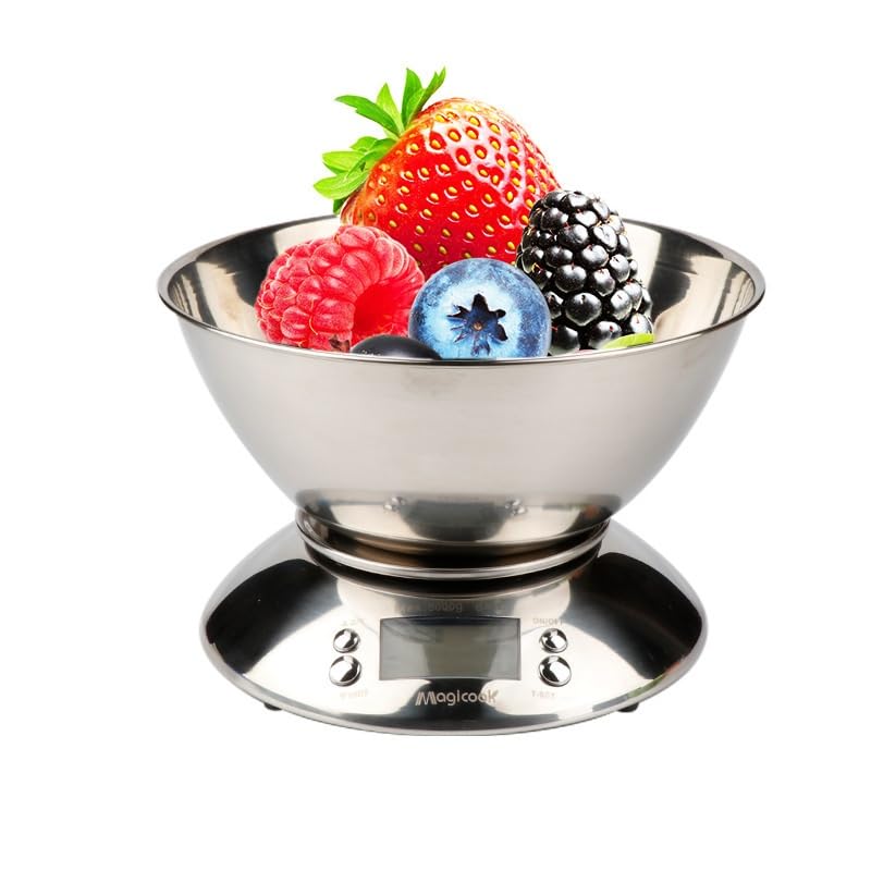 Báscula de cocina de acero inoxidable de 1g a 5kg, báscula for hornear de alta precisión con tazón, báscula de cocina con temporizador inteligente for uso doméstico