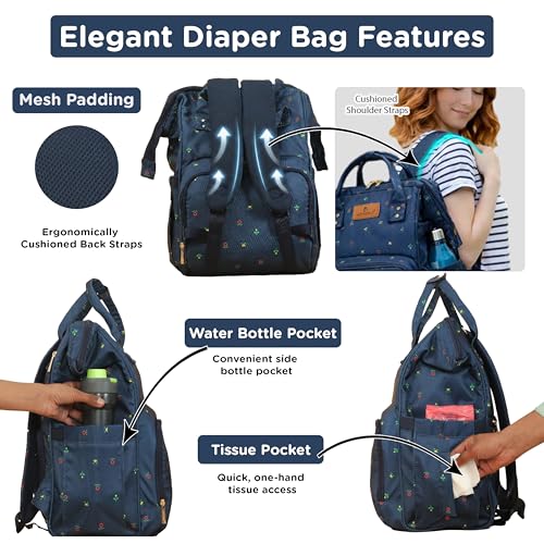 Image of Motherly Patented Diaper Bag Backpack for Moms | Waterproof Baby Travel & Maternity Bag | Spacious Nappy Bag with Insulated Bottle Pockets & Warranty (Floral Series)