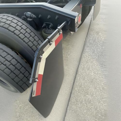 Image of Angled Bar Type Mud Flap Hangers for Semi Truck Mud Flap Hangers for Semi Mud Flaps with Reflective Strip Tape Square Steel Mudflap Hangers