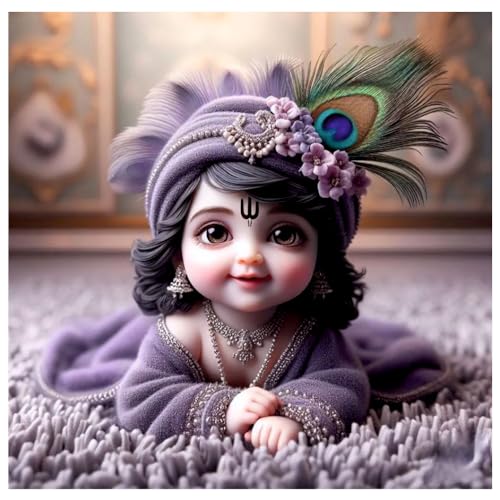 Image of Akki Wold Grey Dress On White Krishna Wall Poster Living Room, Office, Pooja Room (Size - 46CM X 46CM)