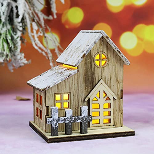 Naroote Casa di Natale Luminosa in Legno, Decorazione da Tavolo Illuminata a LED, Design del Tetto Coperto di con Recinzione retrò con Luce Calda, Ideale per la Casa, l'ufficio, il Negozio e la (#2)