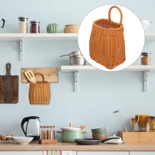 Healeved 2Pcs Wall Hanging Storage Baskets 9.64X6.1X8.66 Inch Faux Rattan Woven Basket with Handle Portable Organizer for Kitchen Fruit Garlic Ginger Storage by Healeved - Image 7
