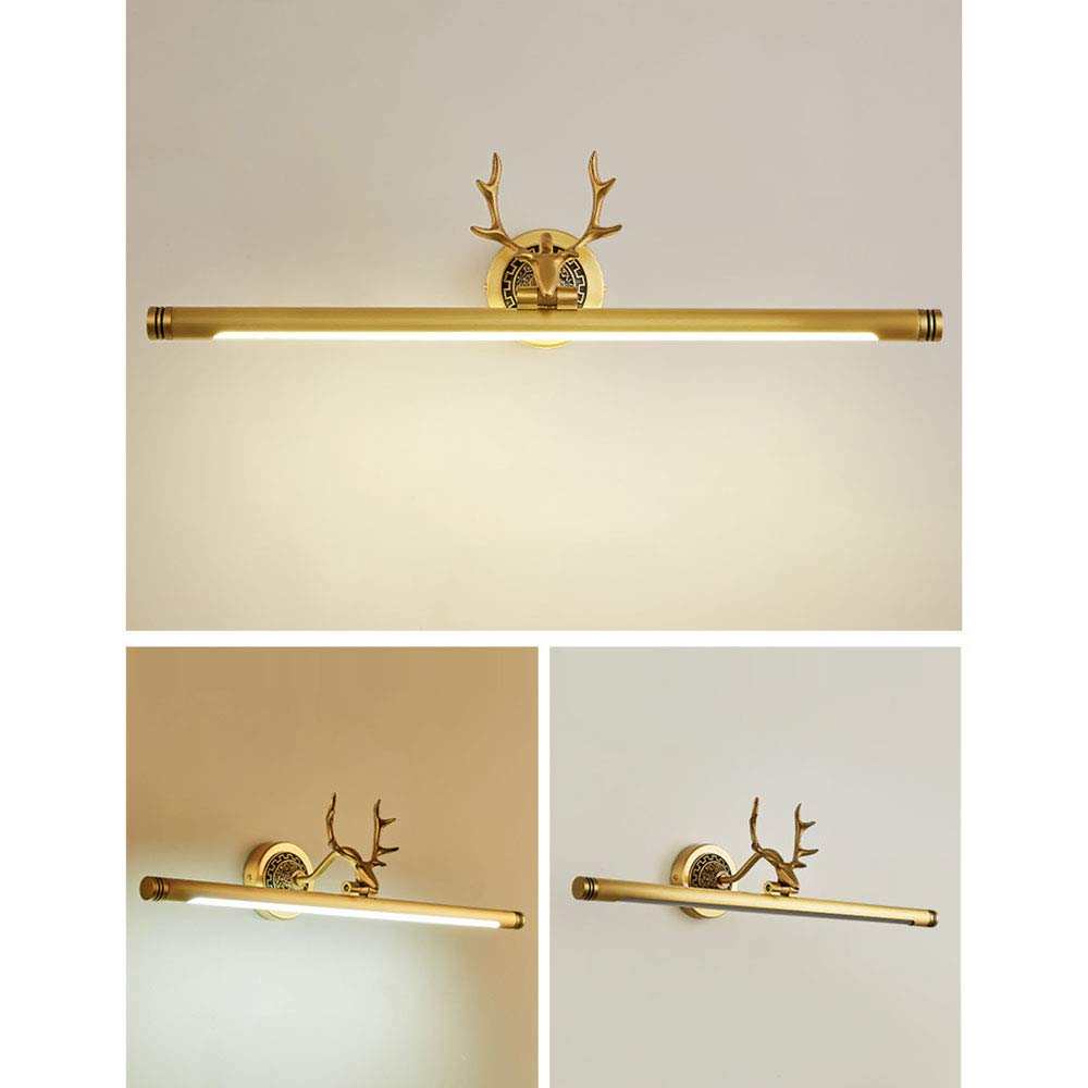 LED Spiegellampe Badleuchte 8W Badlampe Spiegelleuchte Geweih Badezimmer Lampe Retro Schrankleuchte Schminklicht Acryl Aufbauleuchte Golden für Spiegel Wandbild Schrank-Beleuchtung Neutralweiß L44cm