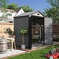 UDPATIO Outdoor Resin Storage Shed 6x4 FT, Plastic Garden Shed for Bike, Garbage Can, Tool, Outside Sheds with Lockable Door for Backyard, Patio, Lawn, Dark Grey