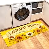 ANNA QUEEN Yellow Sunflower Laundry Room Rug 20x47 Inch – Non Slip Yellow Sunflower Mat for Laundry Room, Kitchen, Entryway, Holiday Decor