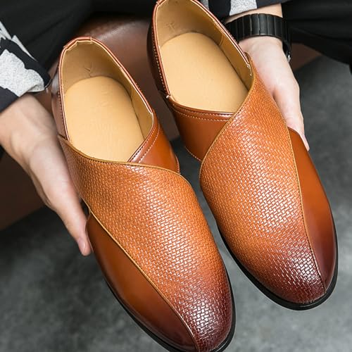 Men's Summer Business Genuine Leather Hollow Loafers Fashionable Retro Round Toe Slip-On Flat Breathable Comfortable Formal Leather Shoes for Men2