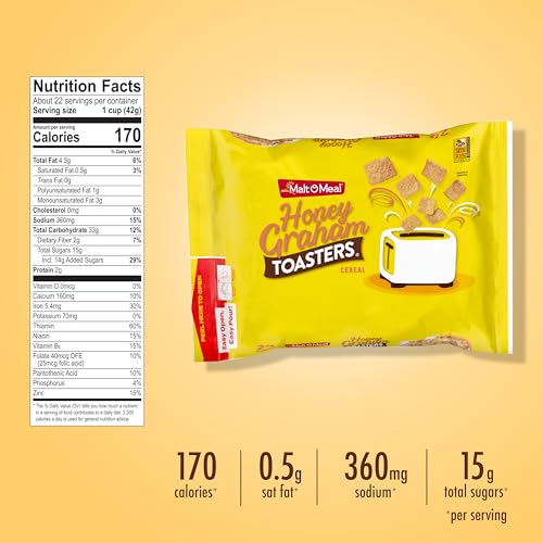 Image of Malt-O-Meal Honey Graham Toasters Breakfast Cereal, 32 oz Bag