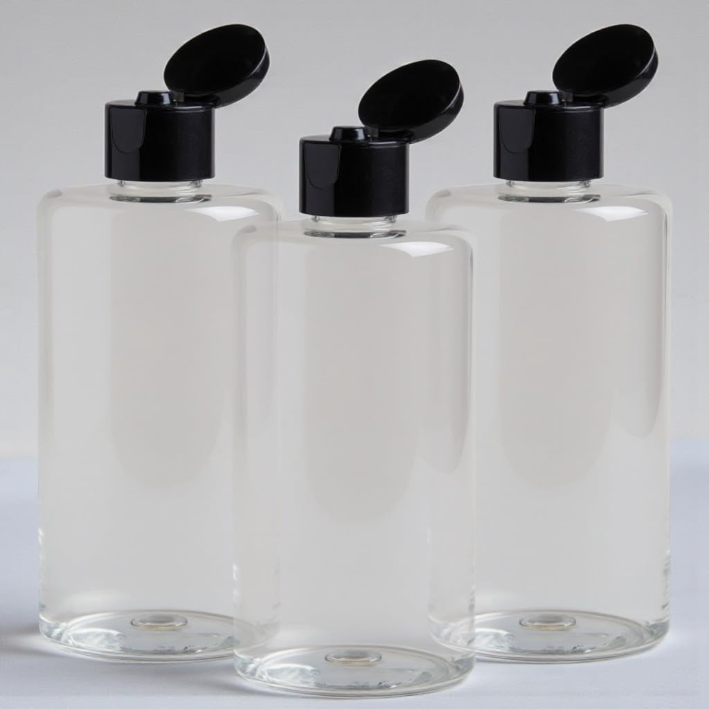 Thinqkart Select 300ml Empty Clear Plastic Bottles Refillable Travel Size Cosmetic Containers Squeeze Bottles With Black Flip Cap For Toiletries, Shampoos, Lotions, Creams -Round Flat (3)-image-7