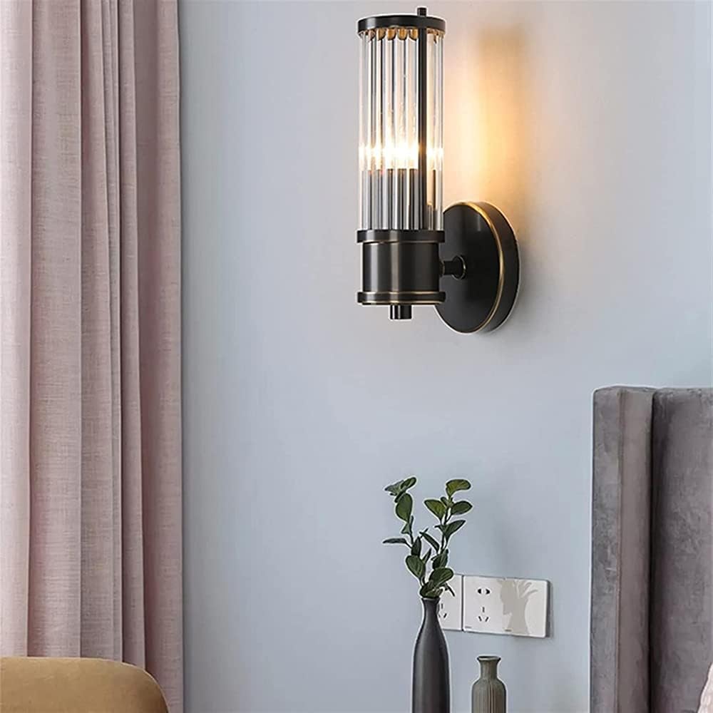 Wall Lamps,Copper Wall Light Living Room Crystal Copper Wall Light Bedroom Pass Nordic Bedside Lamp Wall Lamp Home Interior Wall Light Glass Lampshade/B (Color : Glass)