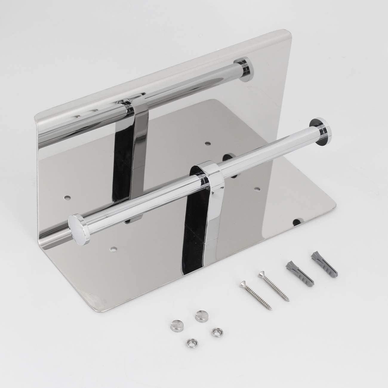 Bathroom Double Toilet Paper Holder with Shelf, Polished Stainless Steel Roll Toilet Tissue Holder Dual Wall Mounted for Mobile Phone Storage