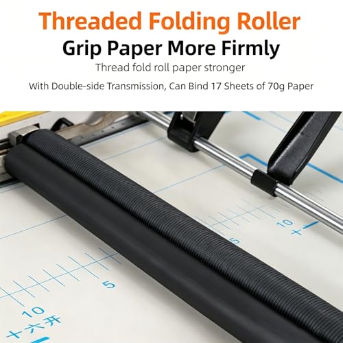 LTzygmion Automatic Booklet Maker, Desktop Booklet Stapler with Screw Fold Roll, 17 Sheet 70G Paper Capacity, 4-Stapling Positions Design, for Home, School, Office, Business