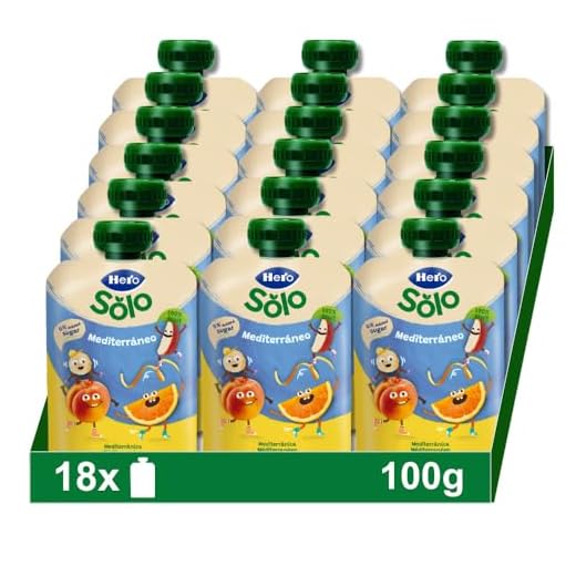 Hero - Bolsitas de Fruta con Sabor Mediterráneo, Sin Conservantes ni Colorantes, Aceite de Palma, Gluten, ni Azúcares Añadidos, Para Bebés a Partir de los 12 Meses - Pack de 18 x 100 g