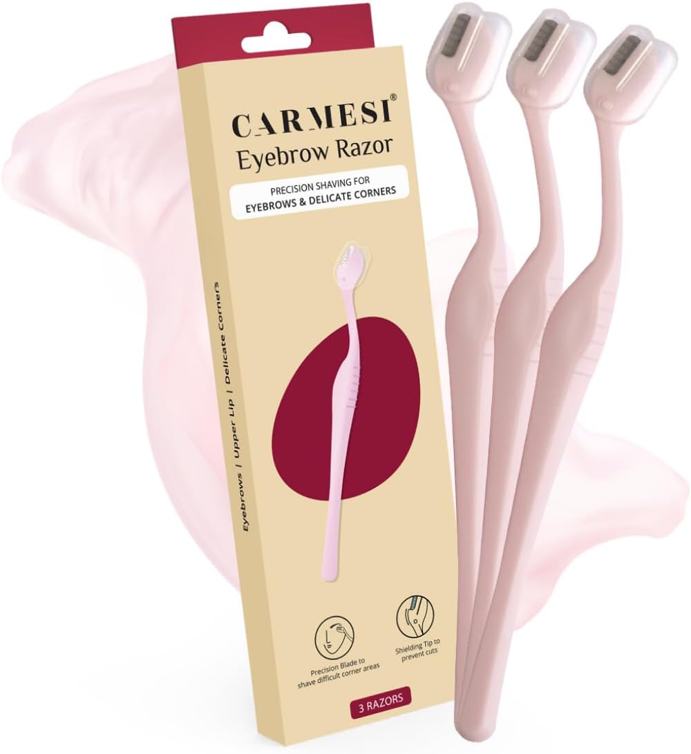Carmesi Eyebrow Razor - Pack of 3 | Smooth & Painless Women's Shaving Razor | Eyebrow Shaper For Salon-Like Eyebrows | Eyebrows, Upper Lip, Targeted Corner Hair | No Cuts | Safe & Quick Hair Removal