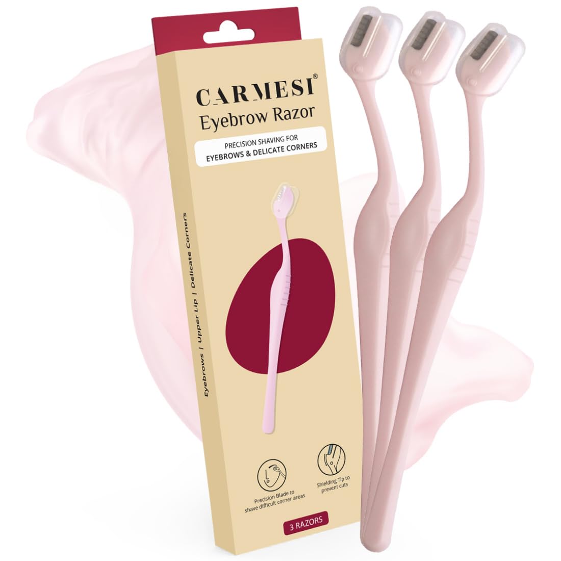 Carmesi Eyebrow Razor - Pack of 3 | Smooth & Painless Women's Shaving Razor | Eyebrow Shaper For Salon-Like Eyebrows | Eyebrows, Upper Lip, Targeted Corner Hair | No Cuts | Safe & Quick Hair Removal