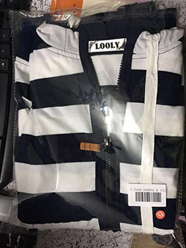 LOOLY Women Plain Zipper Spring Hoodie Striped Hooded Jacket4