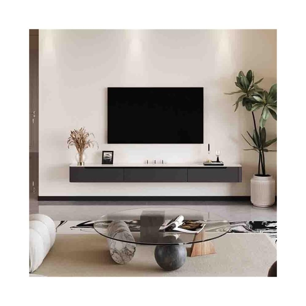 Consola de televisión Soporte flotante for TV, moderno mueble for montado en la pared, consola multimedia con puertas abatibles y 2 cajones, centro de entretenimiento roble(Dark Gray,150x24x20cm)