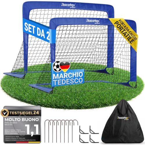 Racetex set di 2 porta calcio bambini porte da calcio incluse una borsa