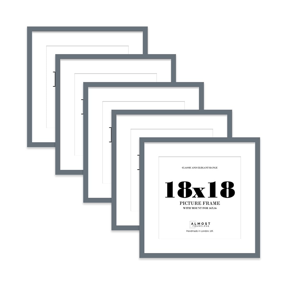 18x18 Grey Picture Frame with Mount for 16x16 Photos, Prints - Modern Square Wall Frame, Set of 5