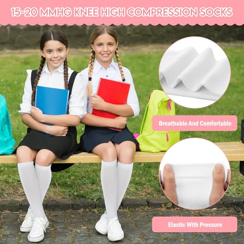 Shinymoon 8 Pairs Kids Compression Socks 15-20 Mmhg Knee Length Sock Calf Graduated Compression Stockings for Boys Girls3