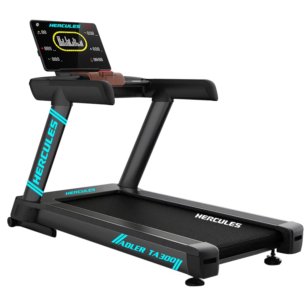 hercules ta300 treadmill commercial cardio with 7.0 hp ac motor, 25 km/hr max speed, 200 kg max user weight, 20 level automatic motorized incline, free installation assistance