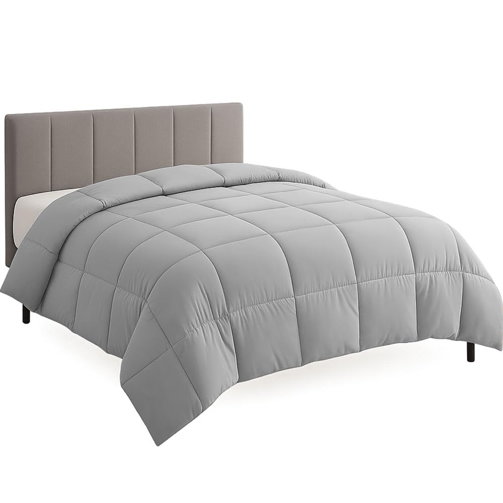 King Plus Size Comforter Set - All Season Down Alternative Bedding Comforter Set - Quilted Duvet Insert with Corner Tabs - Box Stitched Blanket - Breathable, Soft - Silver Grey