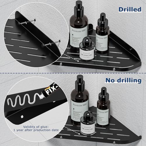 Étagère d'angle de douche Neodrain en acier inoxydable noir avec 2 crochets - 6