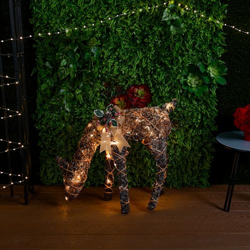 Alpine 29" Twig-Wrapped Grazing Deer with Warm White LEDs