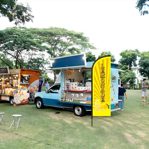 Image of Remagr 2 Pack Lemonade Feather Flag 7 ft Advertising Swooper Flag Sign Windless Lemonade Banner with Pole Kit and Ground Stake for Businesses Restaurants Outside Ground(Yellow)