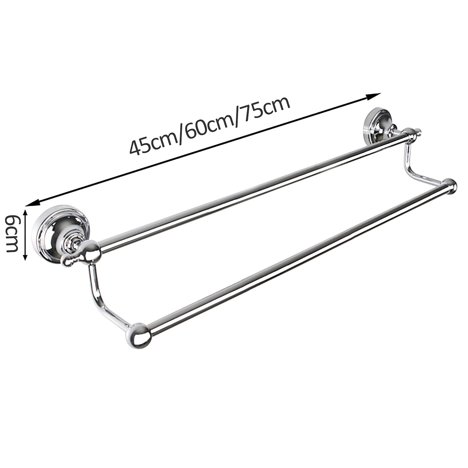 Sustowel Portasciugamani Doppio Portasciugamani Finitura Argento Lucido, Appendiabiti A Parete per Bagno E Cucina - 45Cm/60Cm/75Cm Rotondo/45Cm