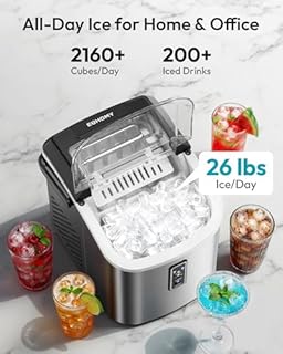 EUHOMY Ice Maker Countertop, 9 Cubes Ready in 6 Mins, 26lbs/24H, Self-Cleaning, Portable Ice Maker Machine with Carry Handle, Basket and Scoop, 2 Sizes of Bullet Ice for Home, Kitchen, Office