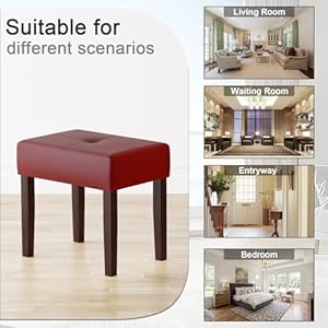 Vanity stool chair with wood legs makeup chair for vanity modern accent ottoman footstool for makeup room living room bedroom room red  urban country home decor