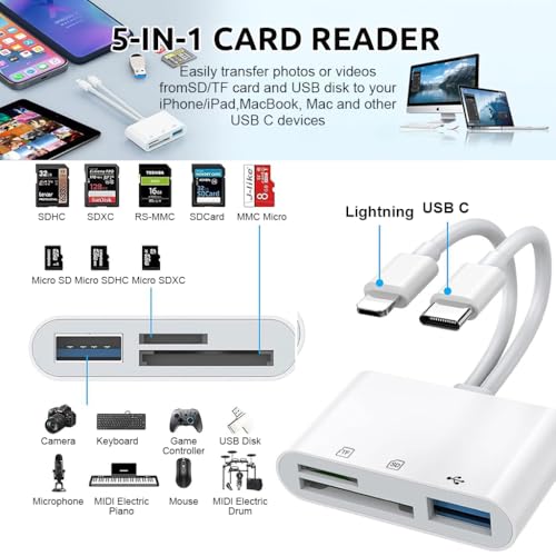 Image of Verilux SD Card Reader for iPhone /iPad,2 in 1 USB C /Light-ning SD Card Reader with Dual Slot for SD /TF and High Speed Data Sync USB 3.0 Type C OTG Adapter,Support iPhone /Galaxy /iPad /Camera